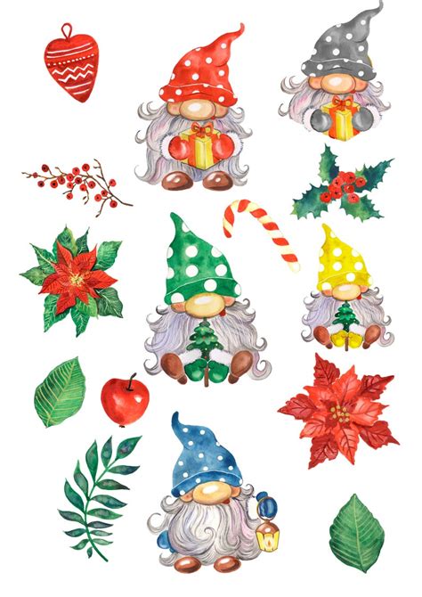 Christmas Gnomes Clipart Watercolor Scandinavian Gnomes Etsy In 2020