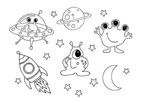 Kids Cute Space Aliens Coloring Page Free Kids Kids School Supplies