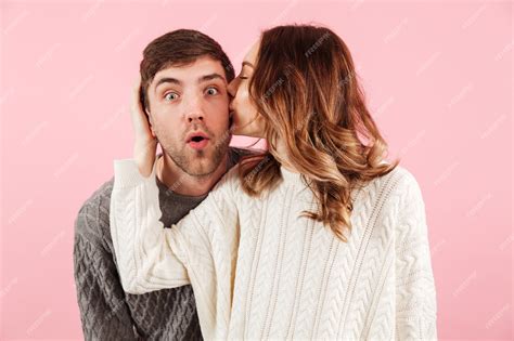 Premium Photo Portrait Of Pretty Loving Couple Dressed In Sweaters