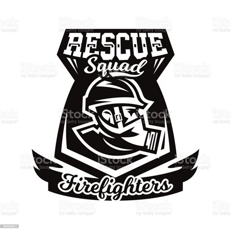 Monochrome Design Emblem Fireman In A Gas Mask Stock Illustration Download Image Now