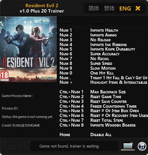 Resident Evil 2 Trainer 20 By Fling Fearless Cheat Engine