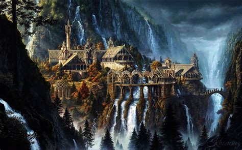 Rivendell The Lord Of The Rings Fantasy Art Waterfall Artwork