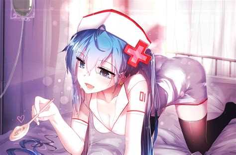 Wallpaper X Px Bai Breasts Cleavage Elbow Food Gloves Hair Hat Hatsune Long