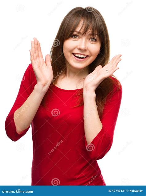 Woman Is Holding Her Face In Astonishment Stock Image Image Of Blue