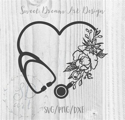 Heart Stethoscope With Flowers Svg Heart Stethoscope Svg File Medical
