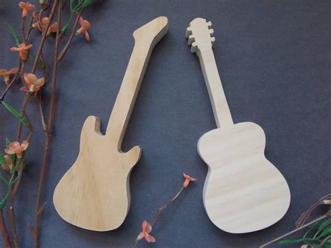 Guitars Unfinished Diy Wood Decorations Set Of Two Wooden Crafts Diy