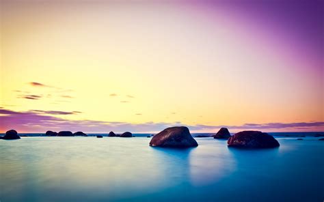 Wallpaper Sunlight Sunset Sea Bay Water Rock Nature Reflection