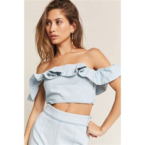 Forever21 Flounce Denim Crop Top 38 Liked On Polyvore Featuring Tops