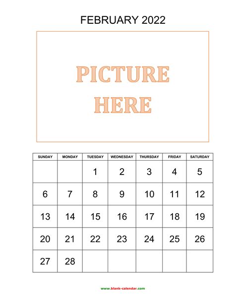 Free Download Printable February 2022 Calendar Pictures Can Be Placed