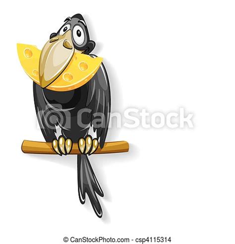 Eps Vector Of Black Crow With Piece Of Cheese In Beak Illustration