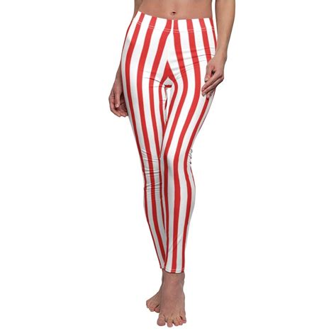 Circus Leggings Red And White Vertical Striped Leggings Etsy
