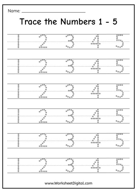 Numbers 1 To 5 Tracing Worksheet