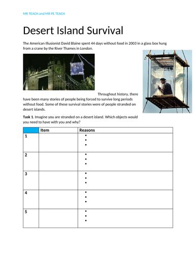 Desert Island Survival Lesson Teaching Resources
