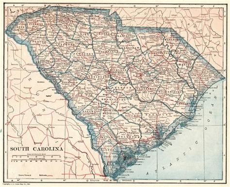 1906 Antique South Carolina Map Vintage State Map Of South Etsy