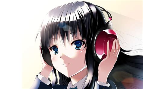 Blue Eyes Smiling Face Anime Akiyama Mio Headphones K On Black