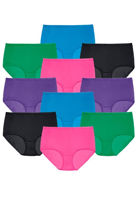 Comfort Choice Womens Plus Size Cotton Brief 10 Pack Underwear
