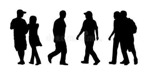 Groups Of People Walking Outdoor Silhouettes Set 1 Stock Illustration