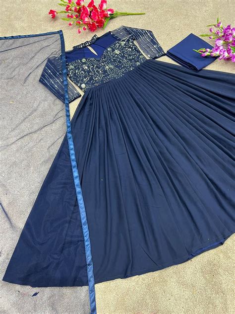 Nevi Blue Designer Party Wear Look Heavy Embroidery Sequence Work Gown
