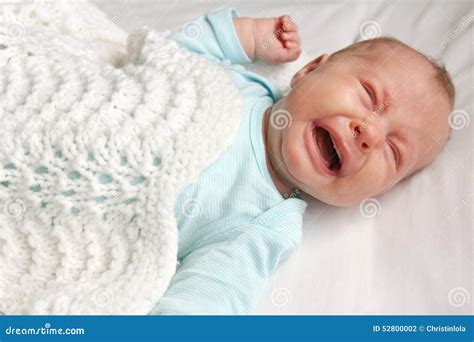 Sweet Newborn Baby Crying In Crib Stock Photo Image Of Baby Crib