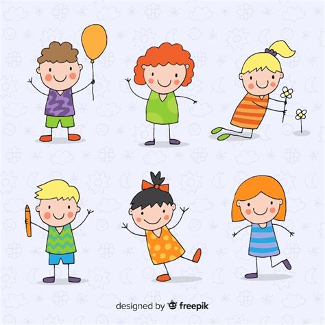Free Vector Hand Drawn Cute Children Character Collection