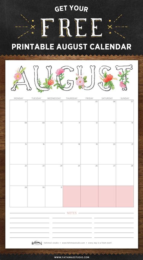 August 2016 Free Printable Calendar Planner Fathimas Studio