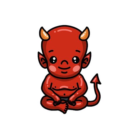Premium Vector Cute Little Devil Cartoon Sitting