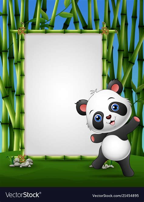 Cartoon Panda Standing On A Bamboo Frame Vector Image Cartoon Panda