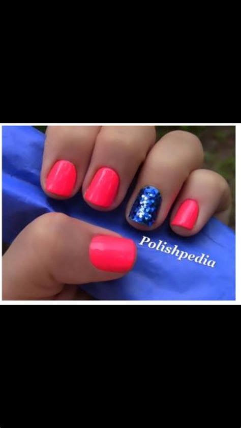 Neon Pink And Sparkly Blue Get Nails I Love Nails How To Do Nails