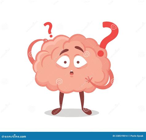 Cartoon Brain Character With Question Mark Isolated On White Background Concept Of Thinking