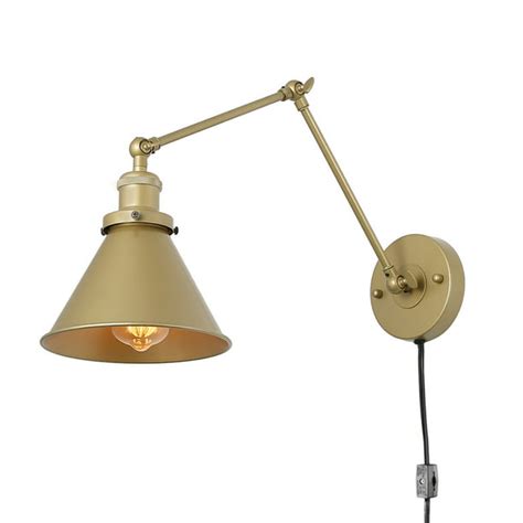Gold Swing Arm Wall Lamp Adjustable Plug In Golden Wall Sconces For