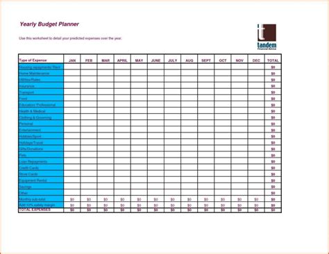 Yearly Household Budget Template Sampletemplatess