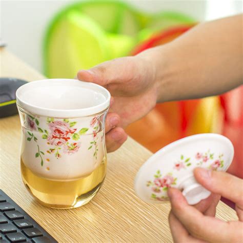 High Borosilicate Glass Tea Infuser Cup With Ceramic Filter Easy To Clean