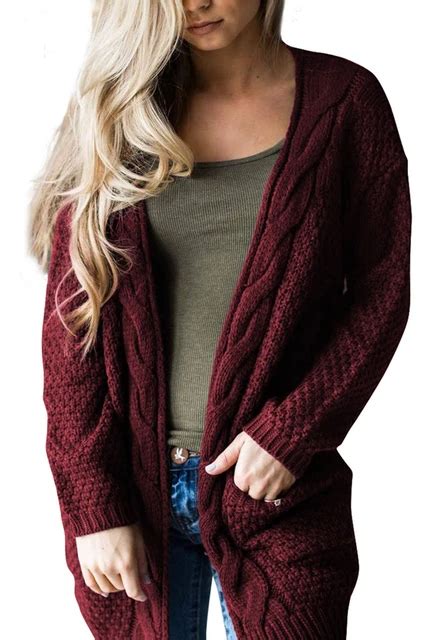 Open Front Chunky Warm Cardigans Pointelle Pullover Cozy Sweater Plus