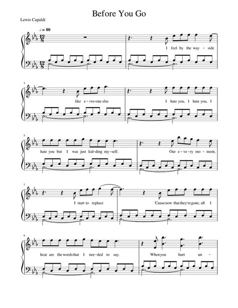 before you go sheet music for piano solo