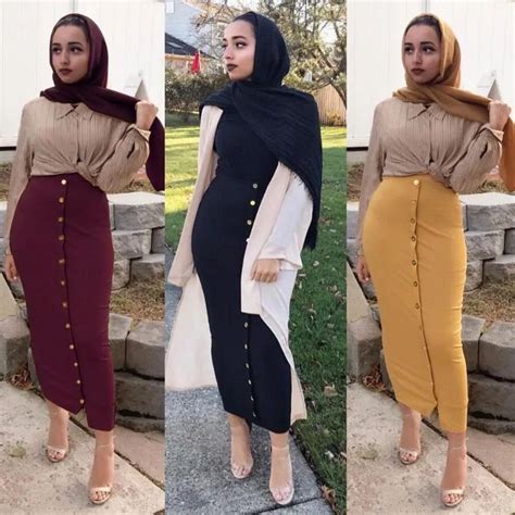 Muslim Dress High Waist Button Bodycon Maxi Skirt Plus Size Abaya Bottoms Women Long Turkish