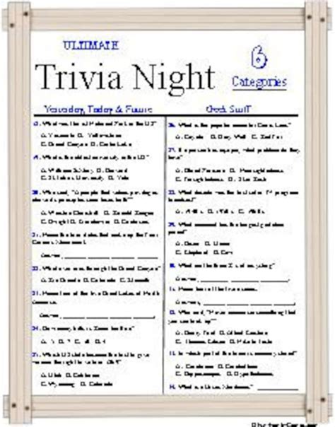 Trivia Night Fun 6 Different Categories Etsy