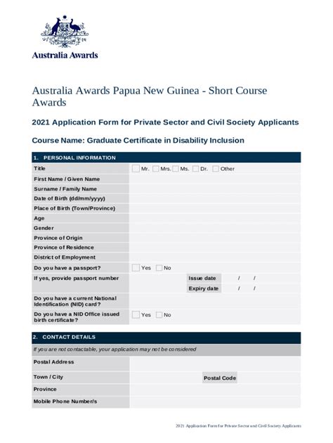 Australia Awards Scholarship 2021 Application Doc Template Pdffiller