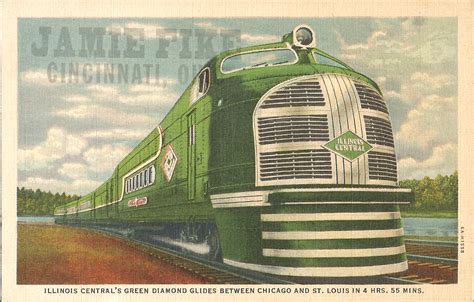Illinois Central Railroad Green Diamond Streamliner Train Vintage Linen