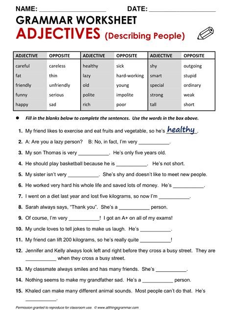 English Worksheet For Grade Adjectives Icon