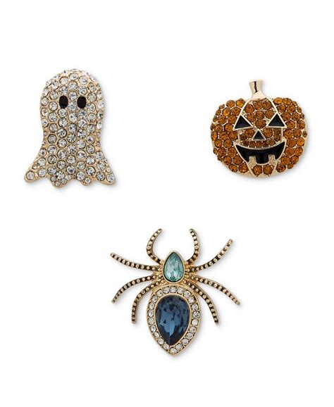 Anne Klein Gold Tone 3 Pc Set Multicolor Crystal Spooky Pins Created