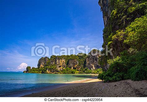 Over Hanging Cliffs On A Sandy Beach In Thailand Canstock