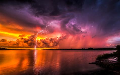 Download Ocean Cloud Sunset Storm Sky Earth Photography Lightning Hd