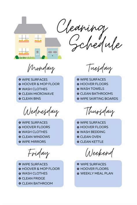 Printable Cleaning Schedule Household Planner Clean Home Rota