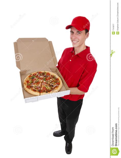 Pizza Delivery Girl Carrying Pizza Boxes Using The Intercom At Door