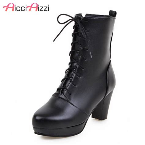 Zalavor Size 33 43 Women Half Short High Heel Boots Cross Strap Platform Boots Warm Shoes Mid