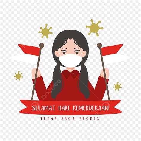 Ilustrasi Gadis Cantik Memegang Bendera Indonesia Untuk Hari