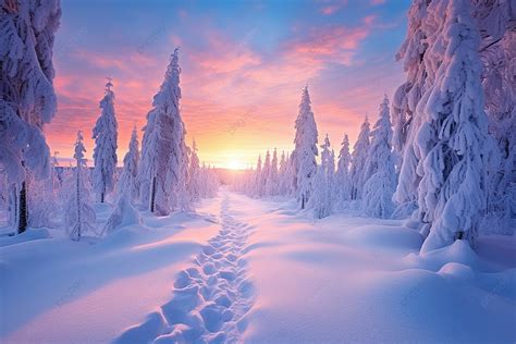 Lapland S Frosty Sunrise Snow Clad Forest In Winter Background Winter