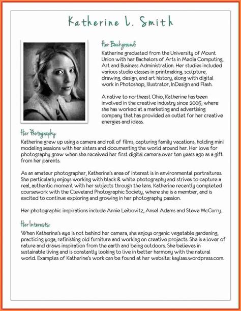 Professional Biography Template With Picture Jaknet