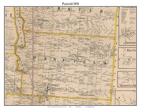 Penfield New York 1858 Old Town Map Custom Print Monroe Co Old Maps