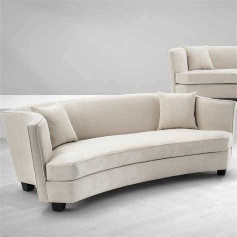 Curved Sofa For Bay Window White Upholstery Black Legs Curved Arms